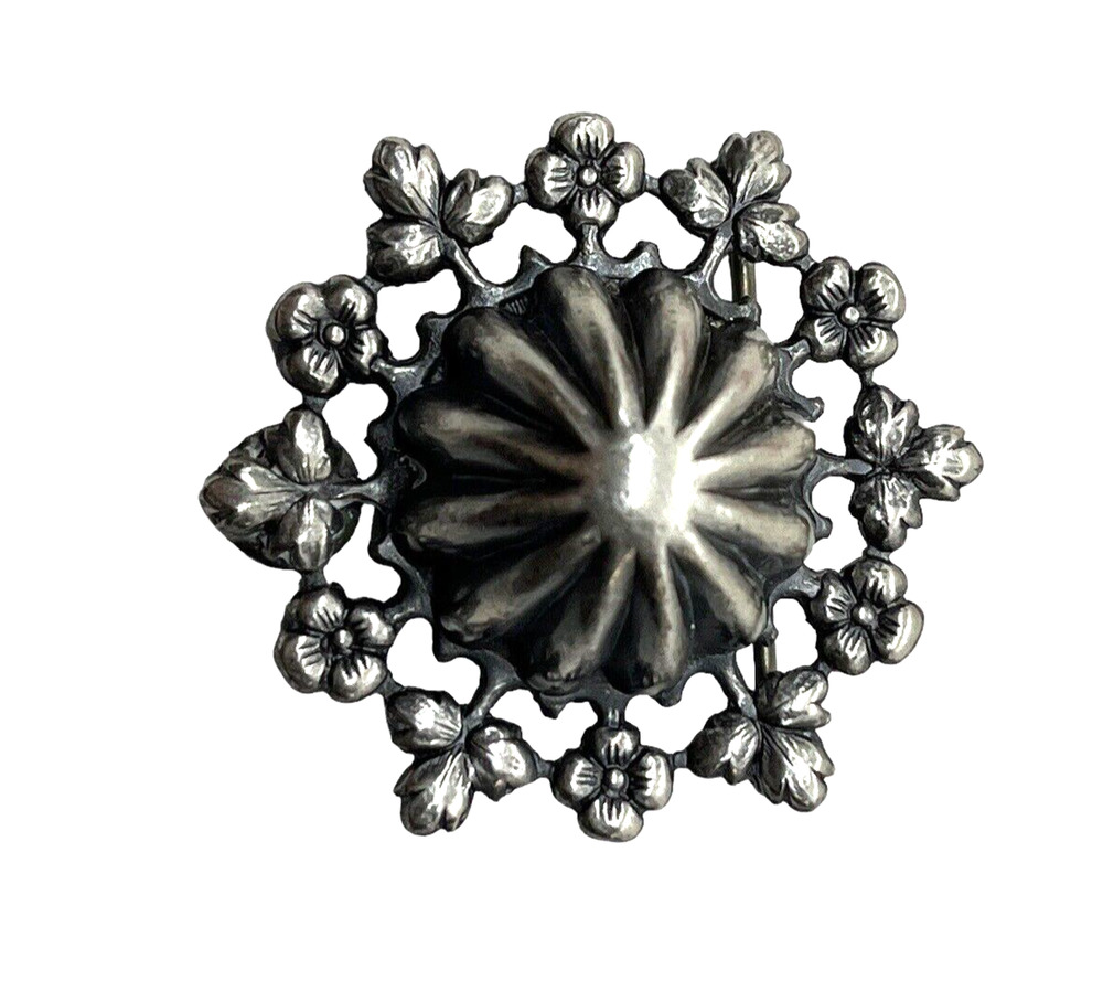 Joseff of Hollywood Brooch Pin 1940s Vintage Floral Detail Dome Silver Tone